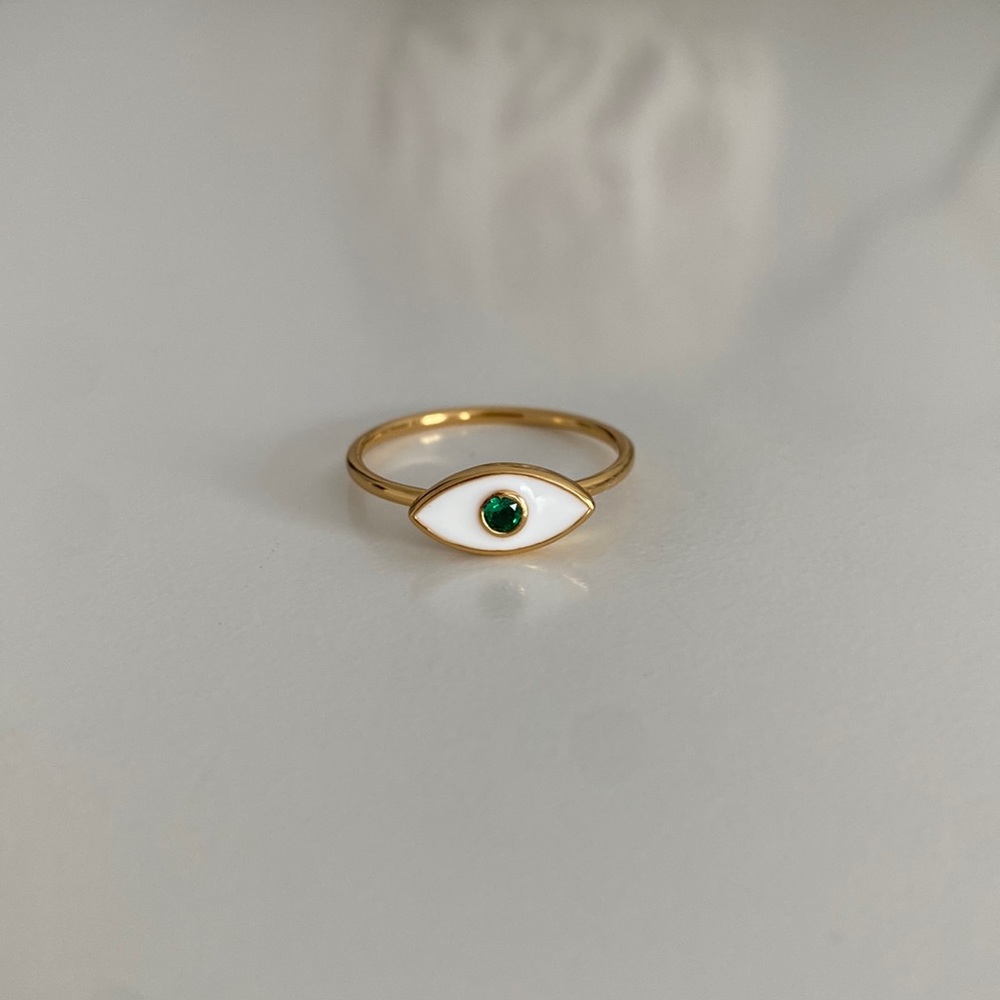 Local Eclectic Emerald Evil Eye Ring sz 8